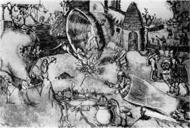 Scène de bataille grotesque